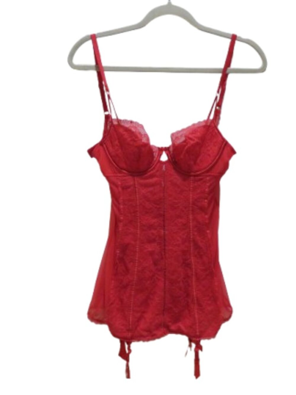 VINTAGE VICTORIA'S SECRET Red Lace Mesh Corset Bustier 34B Y2K Sexy Coquette